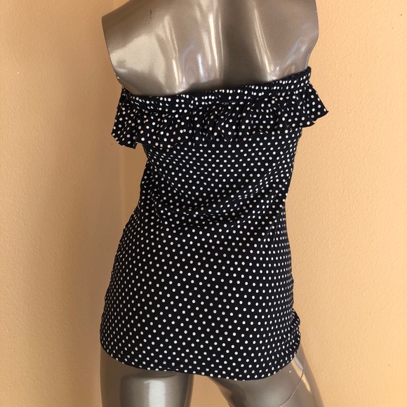 💯 cotton strapless black & white polka dot shirt - Picture 2 of 4